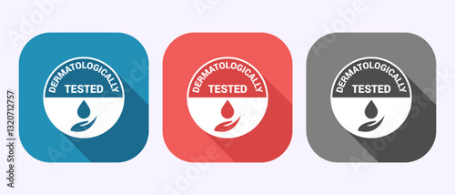 Dermatologically tested icon design, dermatology test and dermatologist clinic icon in shadow button design.