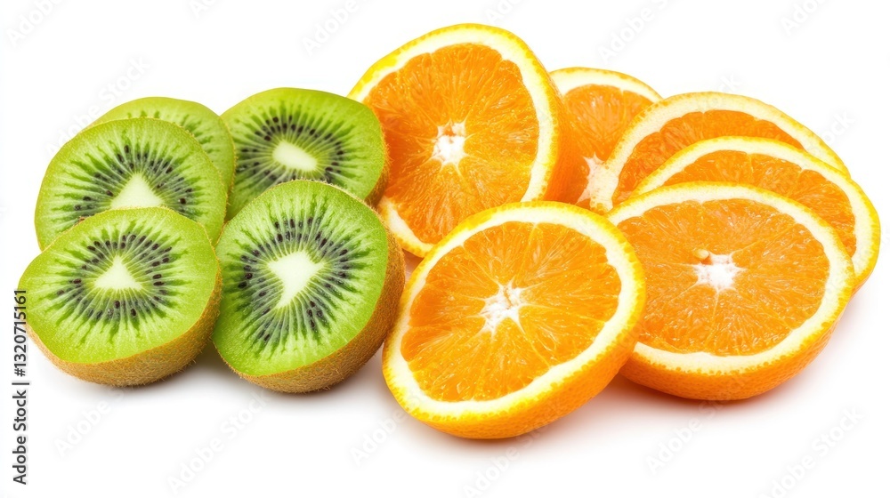 Sliced kiwi and orange fruits on white background Sliced kiwi and orange fruits on white background