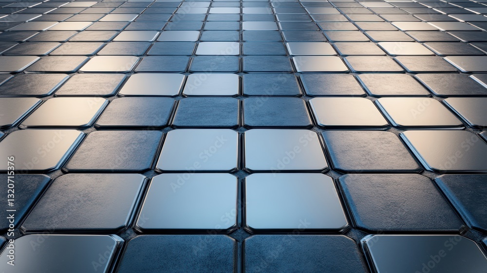 Metallic Tile Pattern with Reflection on Modern Floor Surface Metallic Tile Pattern with Reflection on Modern Floor Surface