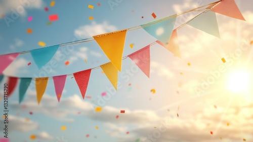 Festive bunting and confetti against a sunny sky (1)