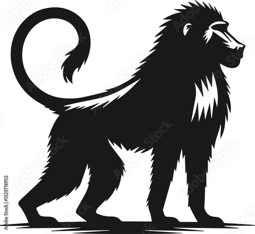 Baboon standing on all fours, tail raised animal vector