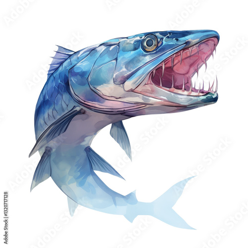 Dynamic barracuda swim action underwater scene digital art ocean environment close-up view