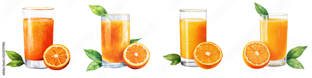 Closeup of Freshly Squeezed Orange Juice Served in a Tall Glass with Green Leaves as Garnish Refreshing and Healthy Drink for Breakfast Snack or Detox Closeup of Freshly Squeezed Orange Juice Served in a Tall Glass with Green Leaves as Garnish Refreshing and Healthy Drink for Breakfast Snack or Detox