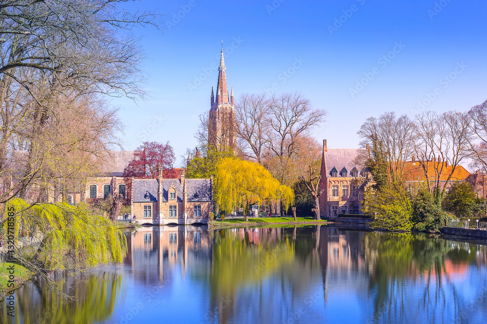 Naklejka premium Minnewater lake, Bruges, Belgium