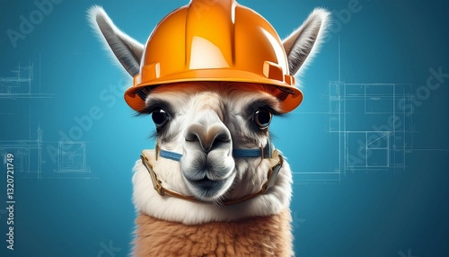 llama in construction helmet blueprint in llama s hooves creative animal construction theme ultra realistic llama design photo