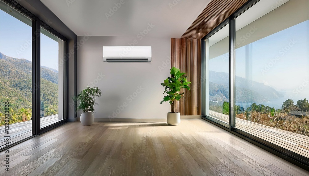 Fototapeta premium modern sleek wall mounted air conditioner in minimalist room