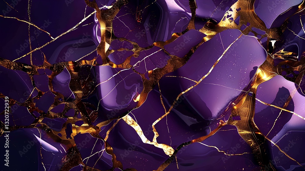 wallpaper featuring purple and gold marble, showcasing the unique texture with rich colors and elegant cracks