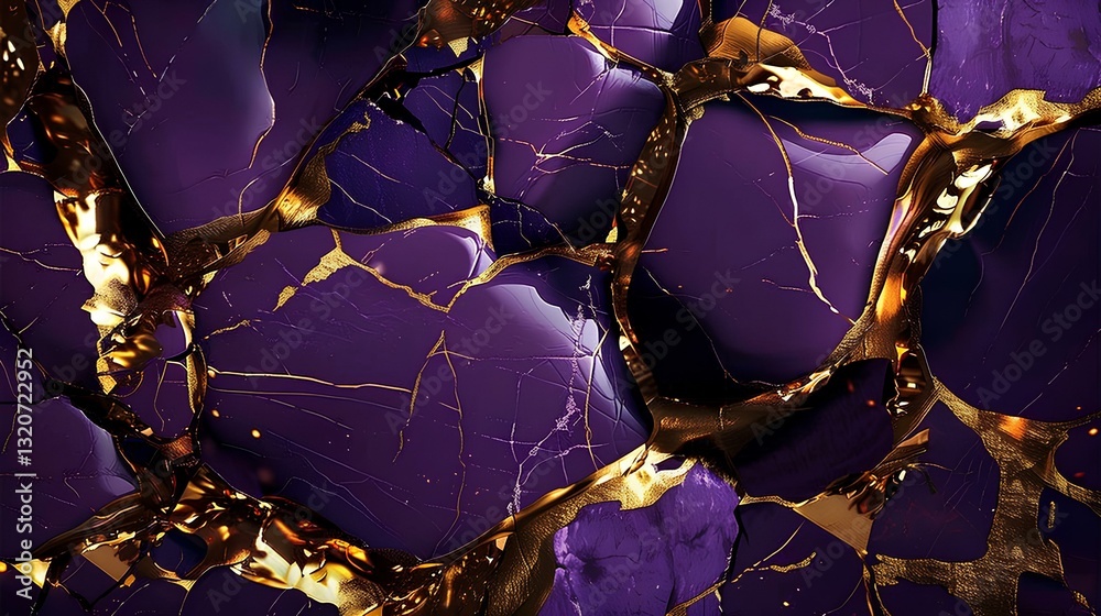 wallpaper featuring purple and gold marble, showcasing the unique texture with rich colors and elegant cracks