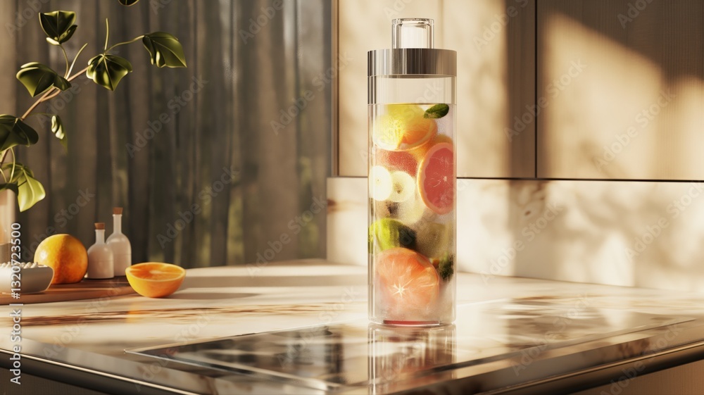 Obraz premium Water bottle with fruits, infuser bottle