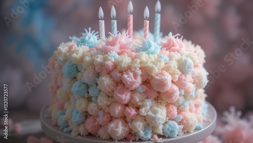 A beautifully decorated cake with pastel colors and candles, perfect for celebrations and special occasions. photo