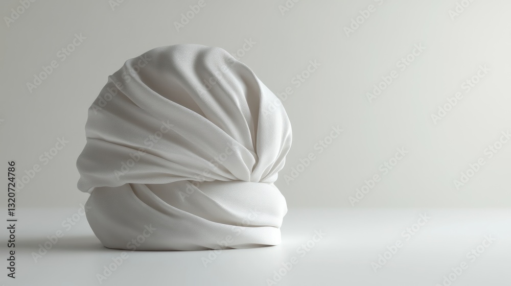 Draped white fabric forms an abstract, egg-like shape against a minimalist background Draped white fabric forms an abstract, egg-like shape against a minimalist background