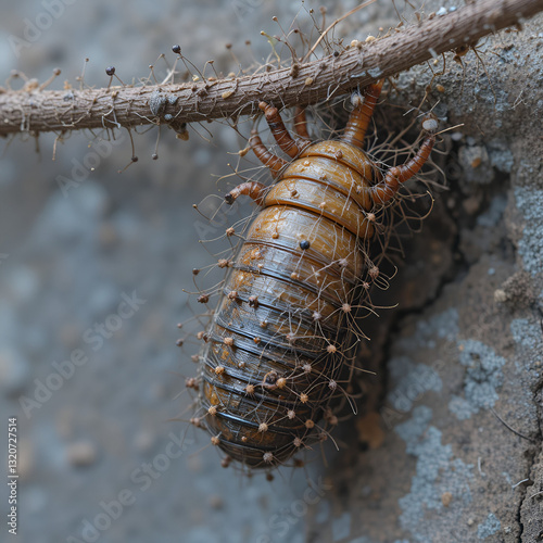 a dry caterpillar pupa that has turned into a butterfly, a butterfly cocoon