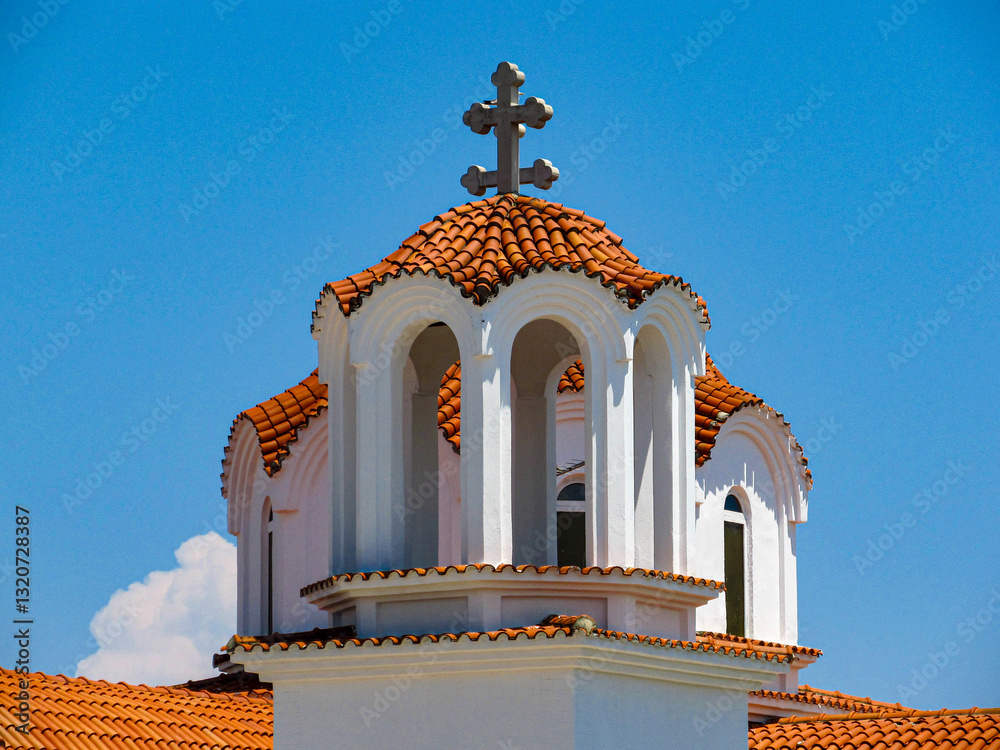 View to orthodox church and blue sky