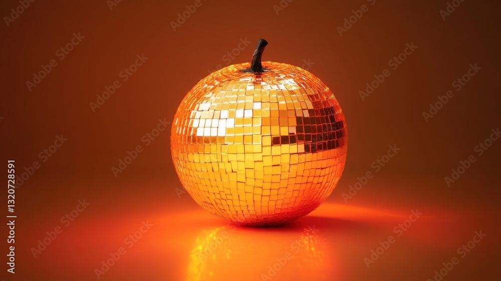 Obraz premium Golden disco ball shaped like an orange fruit on orange background