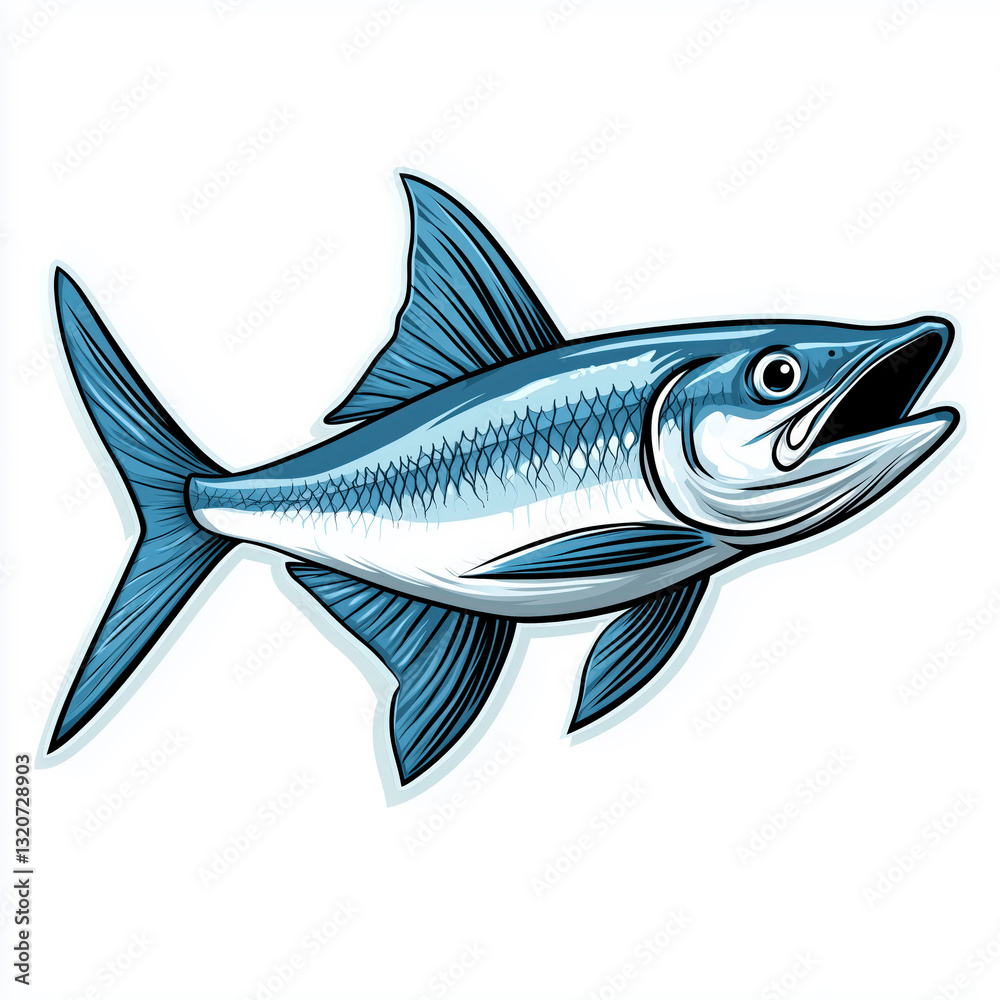 Fototapeta premium Stylized Illustration of a Blue Mackerel with an Open Mouth