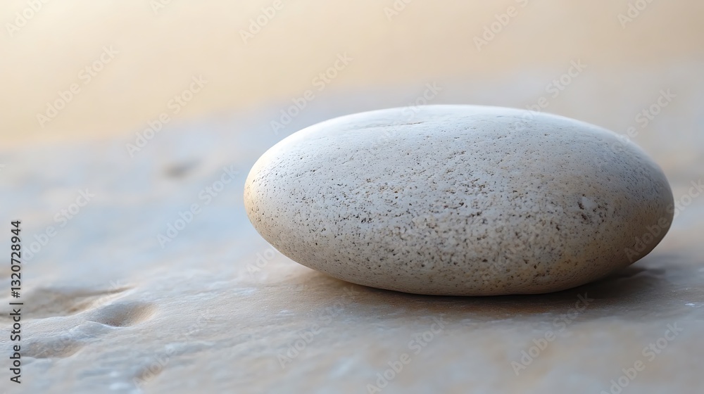 Single Light Beige Stone Rests On Pale Surface Single Light Beige Stone Rests On Pale Surface