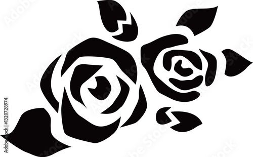 バラの花とつぼみのシルエット白黒ベクター イラスト	