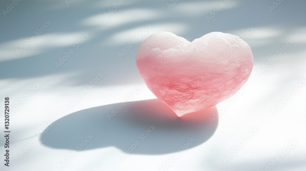 Soft pink heart-shaped object casts shadow on light surface Soft pink heart-shaped object casts shadow on light surface