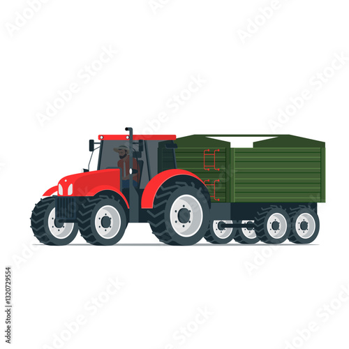 Tractor with trailer on white background photo