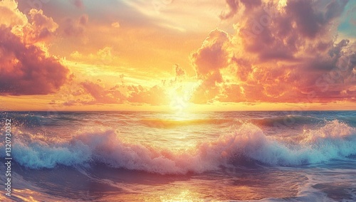 Dramatic sunset over ocean waves