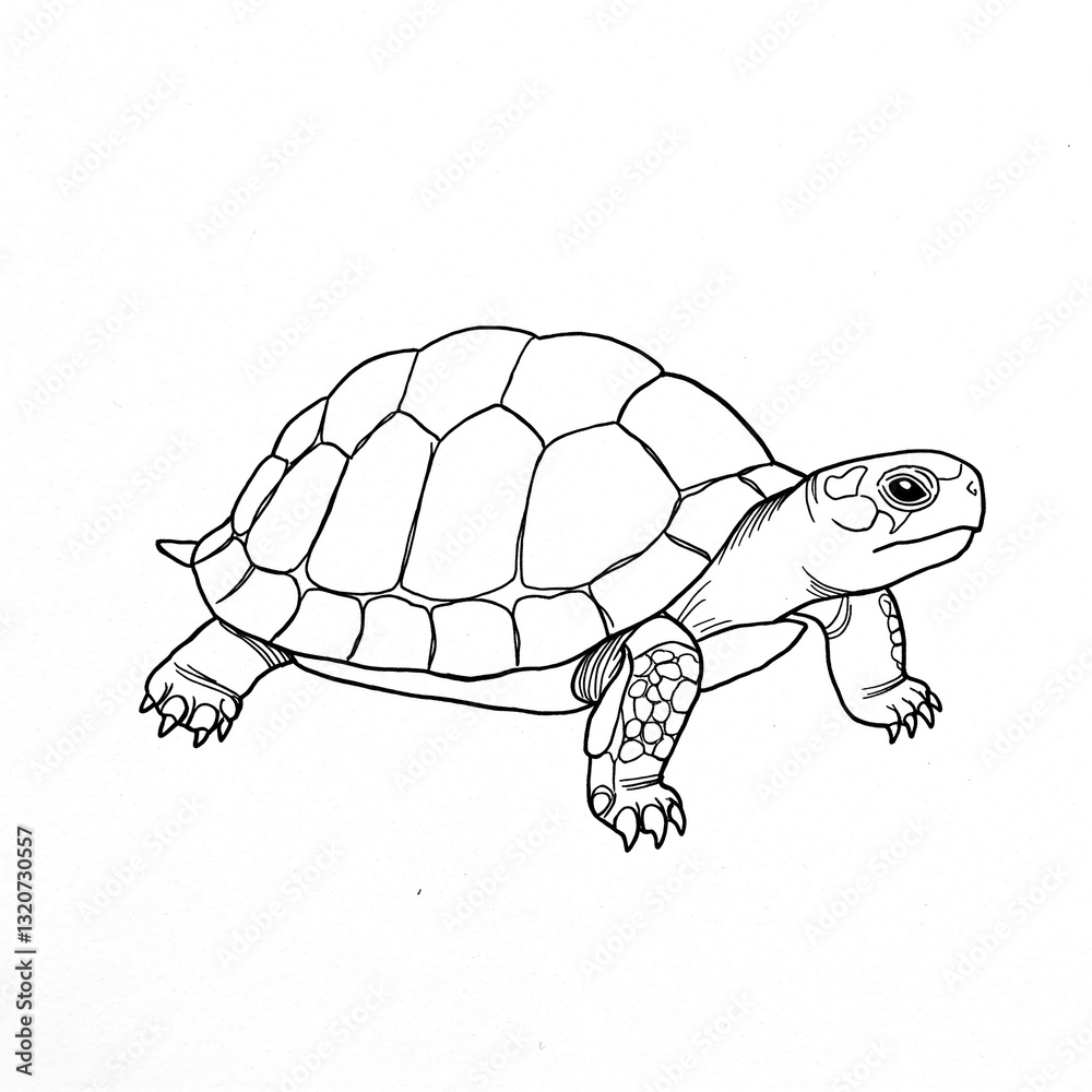 Fototapeta premium A turtle. Drawn with black lines. Black and white image.