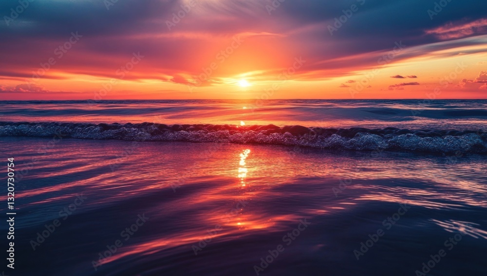 Obraz premium Dramatic sunset over ocean waves (4)