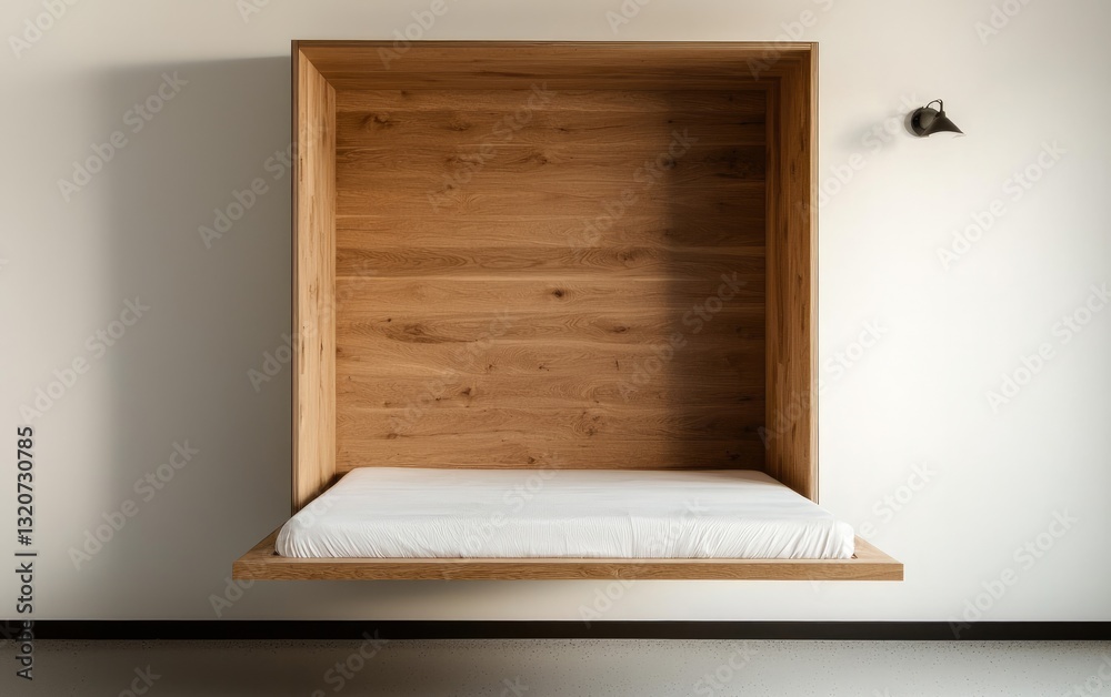 Fototapeta premium Minimalist Light Wood Wall Bed in Contemporary Room