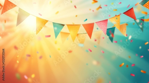Festive bunting and confetti against a vibrant sunset backdrop (1)