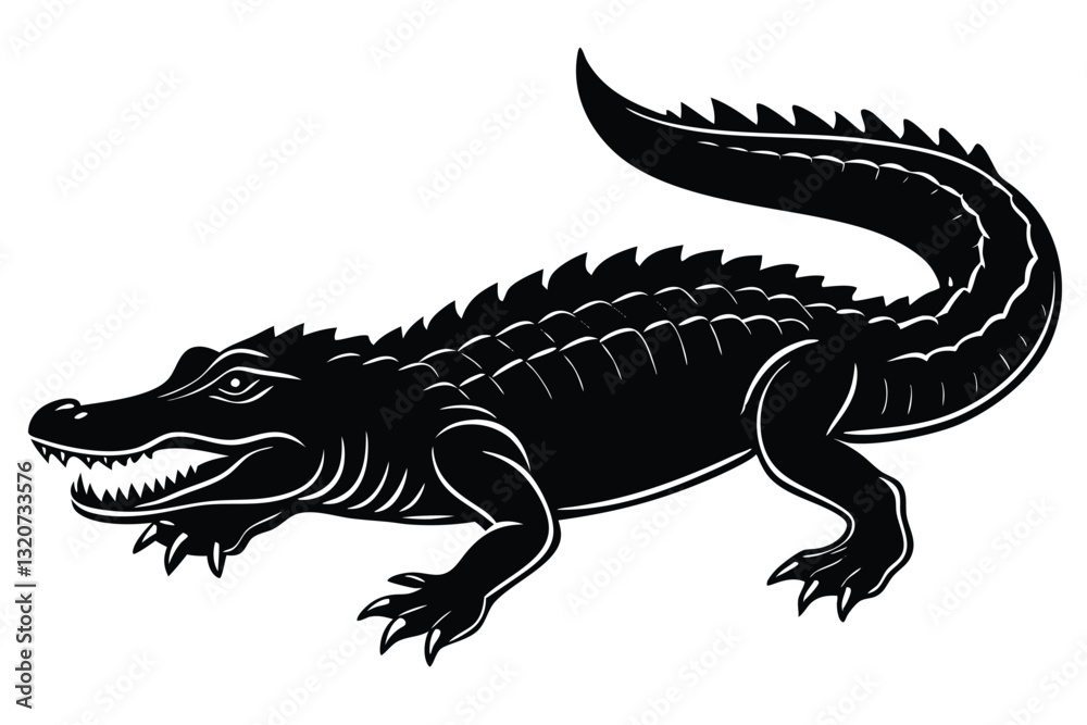 Fototapeta premium Alligator vector silhouette illustration black color