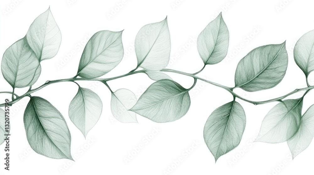 Delicate sage green leaf branch illustration, perfect for seamless patterns or elegant designs Delicate sage green leaf branch illustration, perfect for seamless patterns or elegant designs