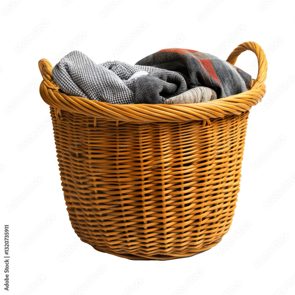 Obraz premium wicker laundry basket with dirty clothes, concept washing clothes, isolate on transparent background