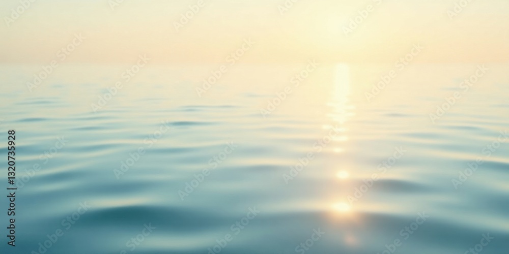 Obraz premium Serene Sunset Glimmer on Calm Water Surface, Gentle Waves Reflecting Golden Light, Peaceful Aquatic Scene