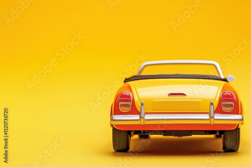 A vibrant toy convertible car placed on a yellow background