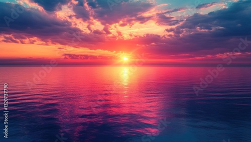 Dramatic sunset over tranquil ocean