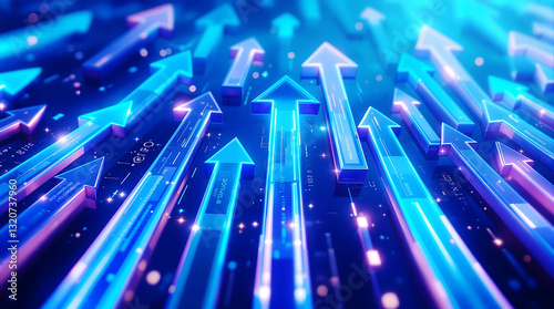 Futuristic Growth and Progress Background with Glowing Blue Arrows.