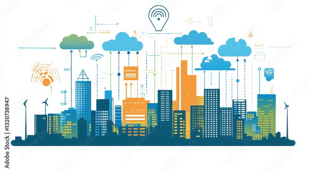 Fototapeta premium A futuristic smart city powered by cloud computing for efficient data management