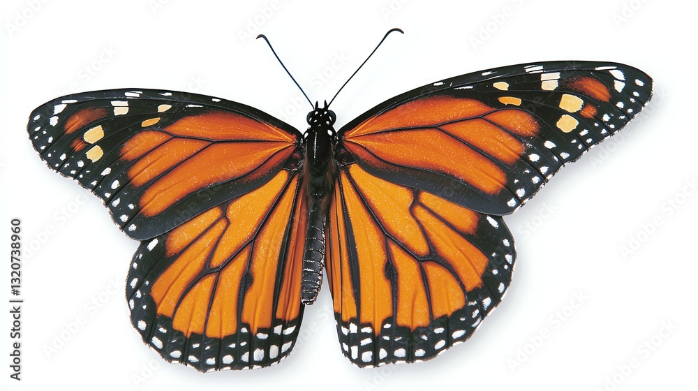 Fototapeta premium Monarch Butterfly Resting with Open Wings on a White Background