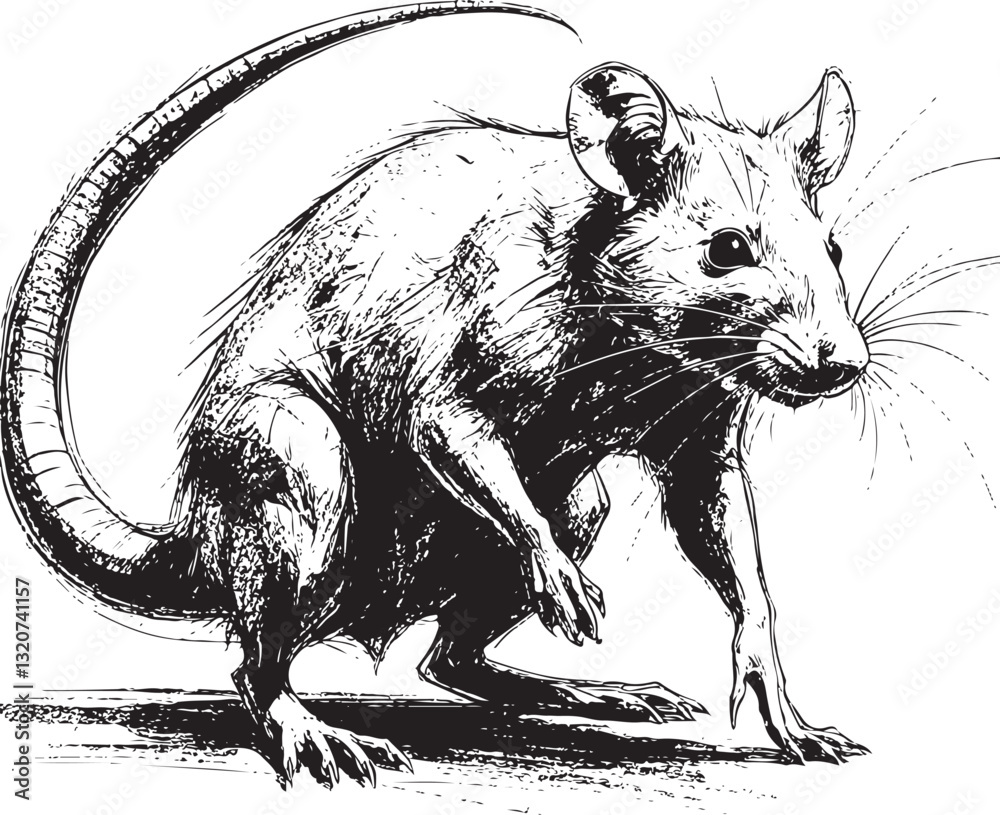 hunting rat looking sketch draw black and white