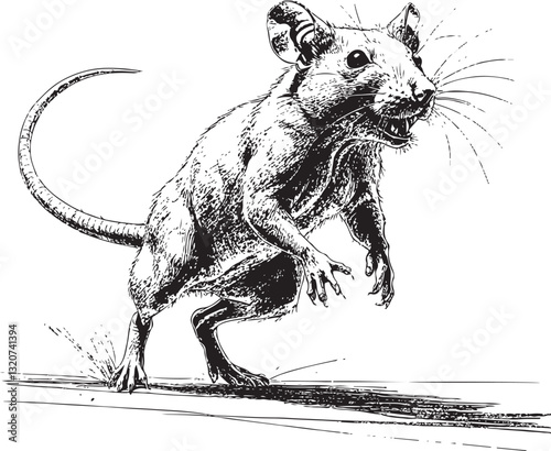 running rat black and white drawing