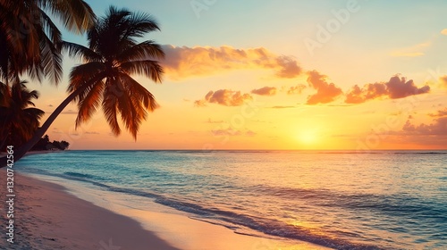 Tropical Sunset Beach Palm Trees - Warm color palettes