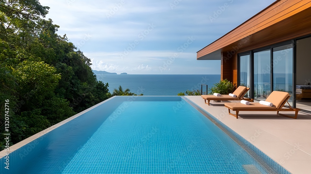 Fototapeta premium Luxury Ocean View Infinity Pool Villa - Luxury travel and high-end .