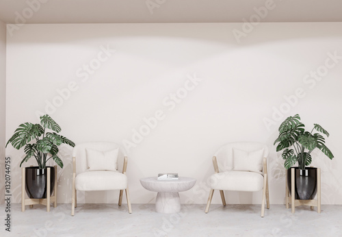3d render minimalist clinic waiting room interior design