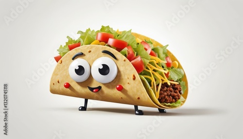 Cute Cartoon Taco Character with Ground Beef Lettuce and Cheese