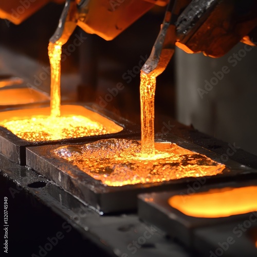 Wallpaper Mural Molten metal being poured into molds at a foundry. High-temperature industrial process in a metal production facility. Generative AI. Torontodigital.ca