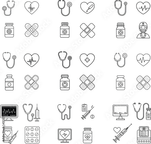 Digital Healthcare Machine Icon Set 