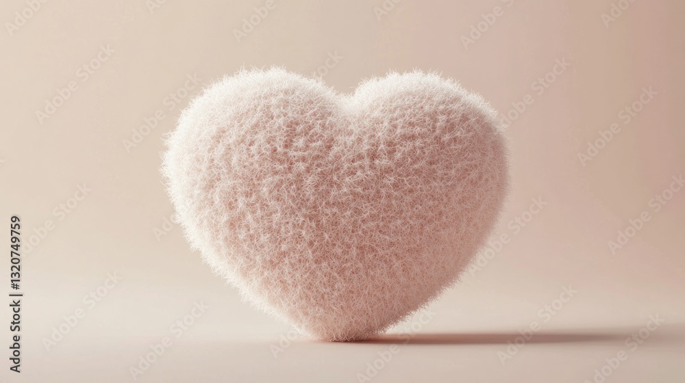 Fototapeta premium Fluffy pink heart on pale background