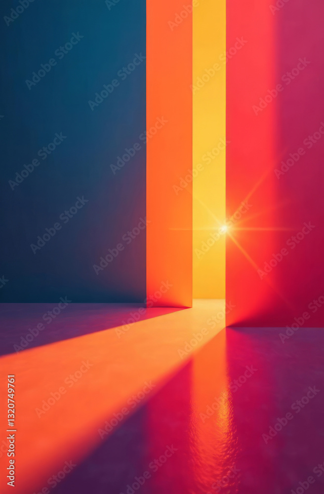 Modern gradient poster background. Minimalist cover template with vibrant perspective geometric prism shapes in motion. Modern gradient poster background. Minimalist cover template with vibrant perspective geometric prism shapes in motion.