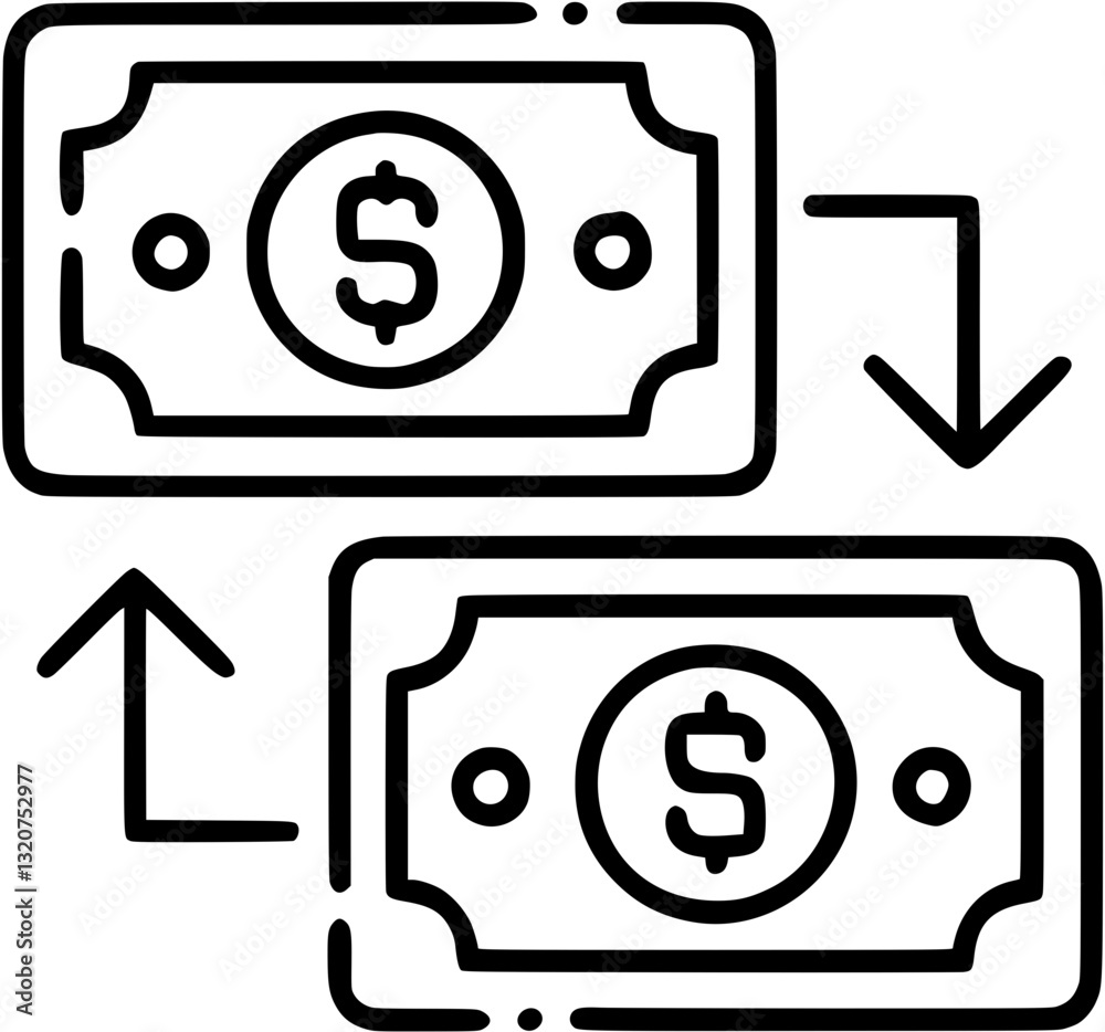 Money transfer in outline icon style, marketing theme. Money transfer in outline icon style, marketing theme.