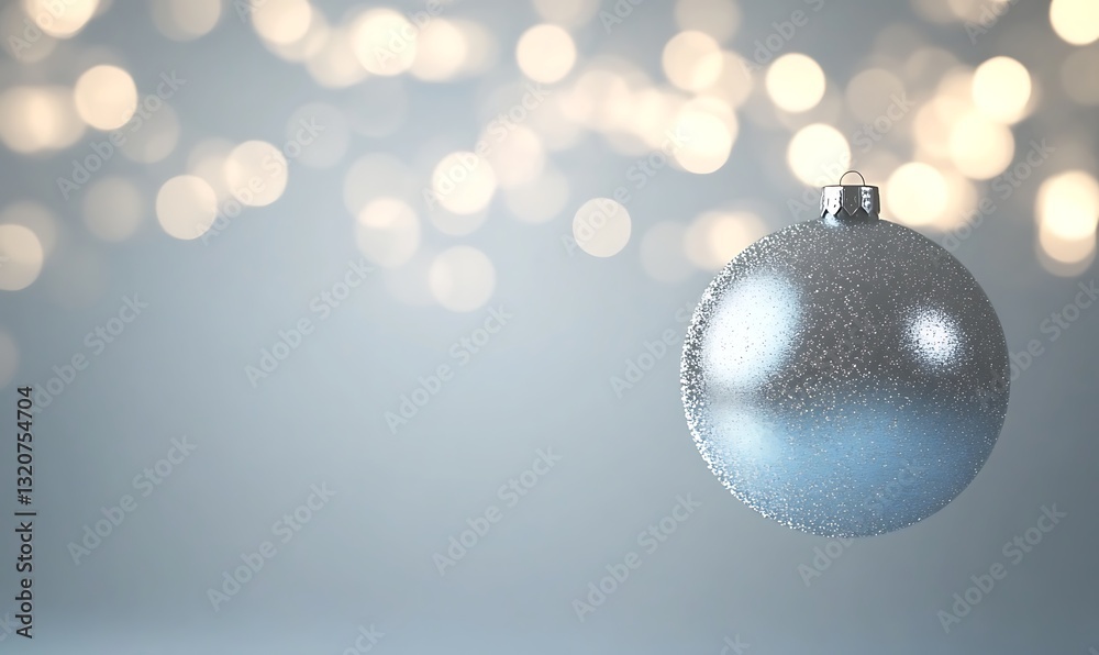 Fototapeta premium Shimmering silver Christmas ornament with soft bokeh background.