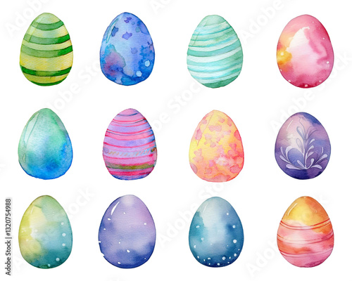 Easter eggs in watercolor painting style for Happy easter celebration.